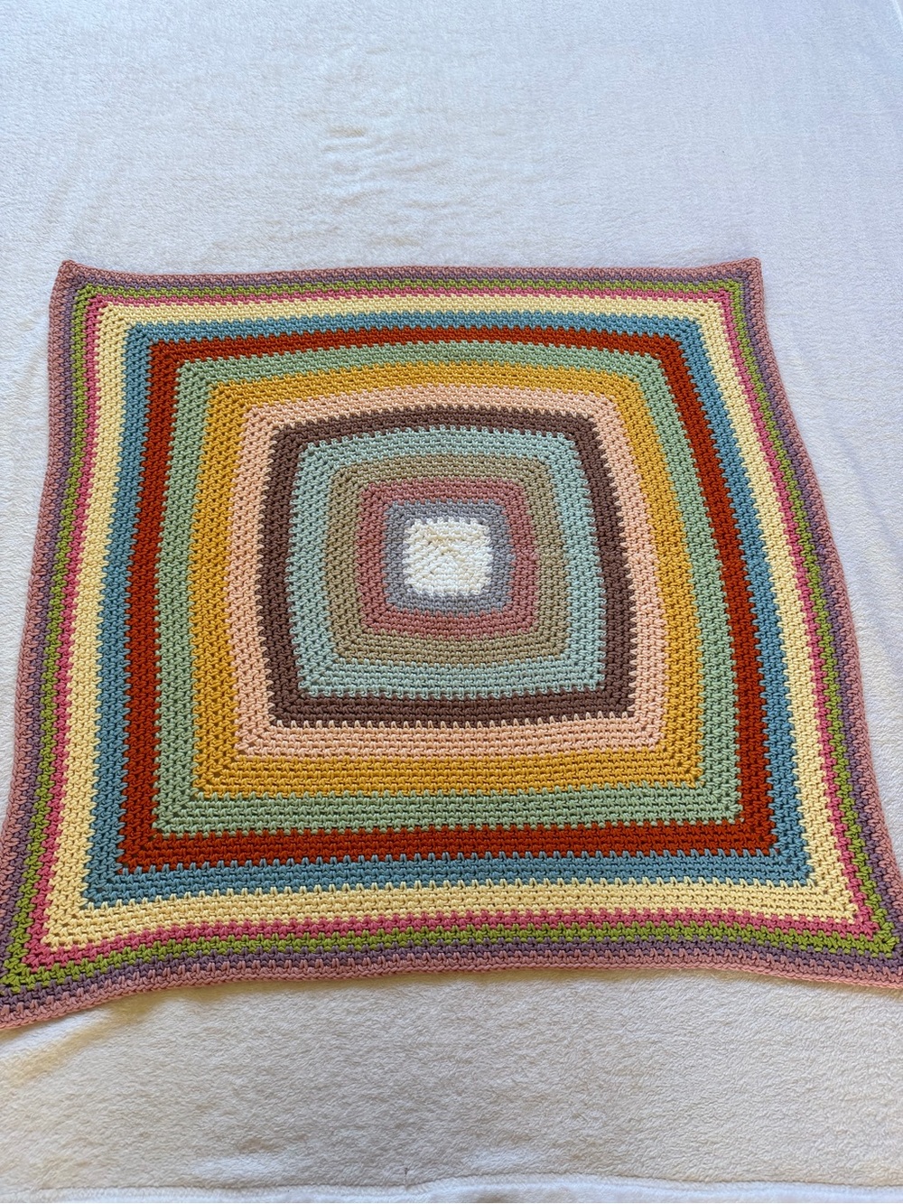 Handmade Multicolor Rainbow Crochet Knit Square Baby Blanket, 28”x28”